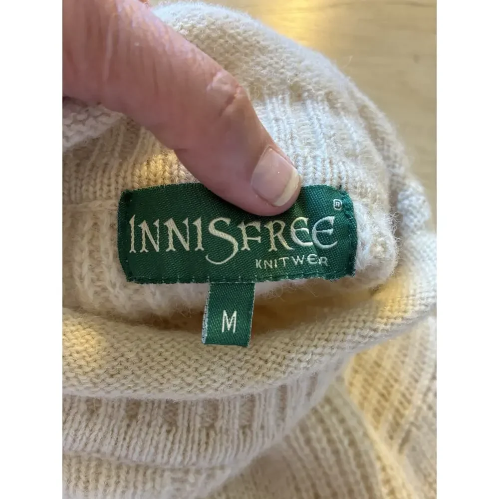 VTG Inisfree Fisherman Sweater Wool Roll Neck Ireland Cream Chunky Knit Men’s M